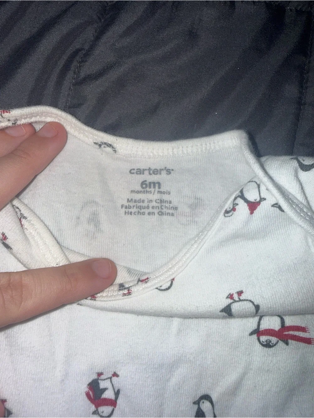 Carter's White Long-Sleeve Penguin Print One-Piece